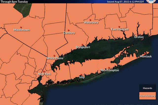 A NWS map showing extreme heat Monday and Tuesday